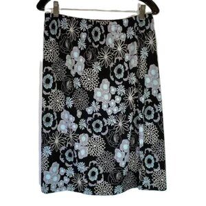 Cherokee Skirt Size M Midi Boho Floral Front Side Slit Black Blue Gray White